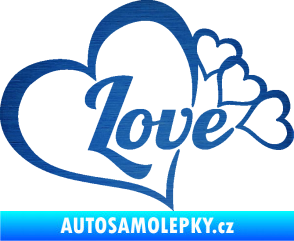 Samolepka Love nápis se srdíčky škrábaný kov modrý