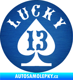 Samolepka Lucky 13 šťastná třináctka škrábaný kov modrý
