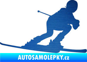 Samolepka Lyžař 002 pravá škrábaný kov modrý