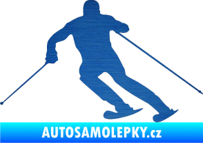 Samolepka Lyžař 003 levá škrábaný kov modrý