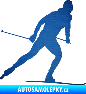 Samolepka Lyžař 006 pravá běžky škrábaný kov modrý