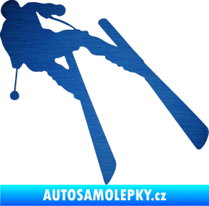 Samolepka Lyžař 007 pravá škrábaný kov modrý