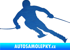 Samolepka Lyžař 012 levá škrábaný kov modrý