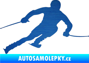 Samolepka Lyžař 012 pravá škrábaný kov modrý