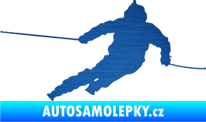 Samolepka Lyžař 015 pravá škrábaný kov modrý