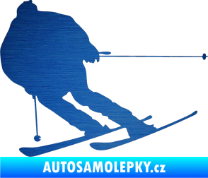 Samolepka Lyžař 019 levá škrábaný kov modrý