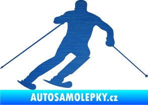 Samolepka Lyžař 021 pravá škrábaný kov modrý