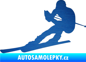 Samolepka Lyžař 022 levá škrábaný kov modrý