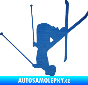 Samolepka Lyžař 023 levá škrábaný kov modrý