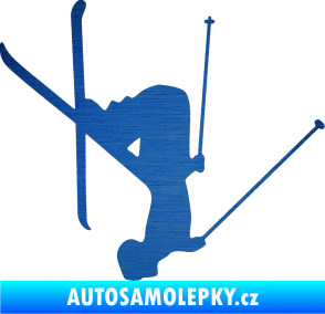Samolepka Lyžař 023 pravá škrábaný kov modrý
