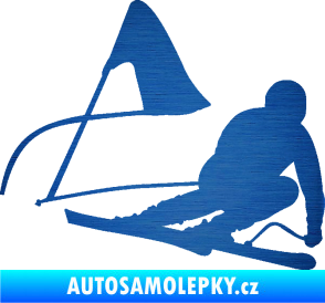 Samolepka Lyžař 025 pravá škrábaný kov modrý