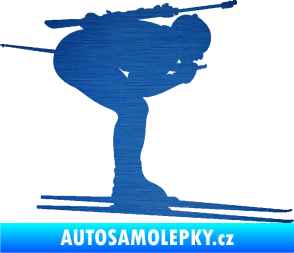 Samolepka Lyžař 028 pravá - biatlon škrábaný kov modrý