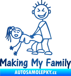 Samolepka Making my family levá škrábaný kov modrý