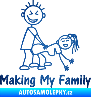 Samolepka Making my family pravá škrábaný kov modrý
