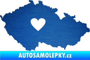 Samolepka Mapa České republiky 002 srdce škrábaný kov modrý