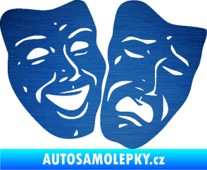 Samolepka Masky tváře 001 pravá veselý a smutný škrábaný kov modrý