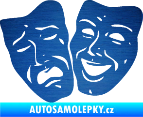 Samolepka Masky tváře 001 levá veselý a smutný škrábaný kov modrý