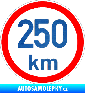 Samolepka Maximální rychlost 250km - nejvyšší konstrukční rychlost škrábaný kov modrý