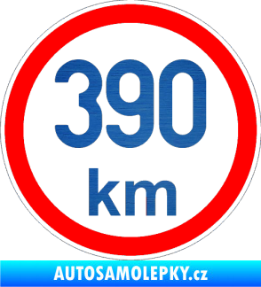 Samolepka Maximální rychlost 390km - nejvyšší konstrukční rychlost škrábaný kov modrý