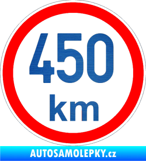 Samolepka Maximální rychlost 450km - nejvyšší konstrukční rychlost škrábaný kov modrý