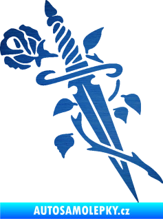 Samolepka Meč s růží pravá škrábaný kov modrý