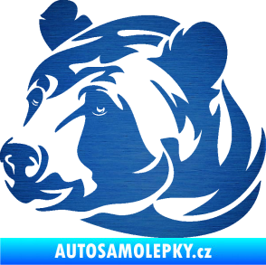 Samolepka Medvěd 007 levá hlava škrábaný kov modrý