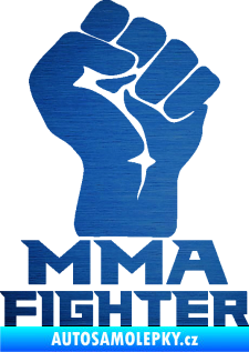 Samolepka MMA Fighter 001 pravá pěst škrábaný kov modrý