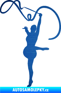 Samolepka Moderní gymnastika 003 levá gymnastka se stuhou škrábaný kov modrý