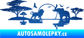 Samolepka Motiv Afrika levá -  zvířata u vody škrábaný kov modrý