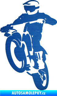 Samolepka Motokros 001 levá škrábaný kov modrý