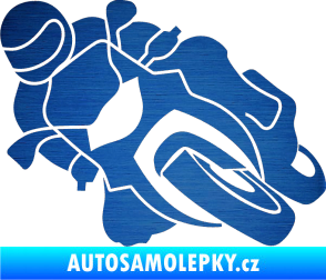 Samolepka Motorka 001 levá silniční motorky škrábaný kov modrý
