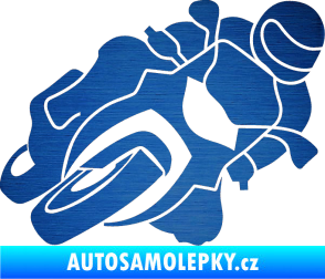 Samolepka Motorka 001 pravá silniční motorky škrábaný kov modrý