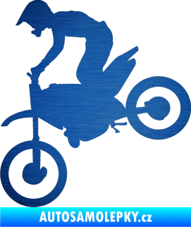 Samolepka Motorka 015 levá motokros škrábaný kov modrý