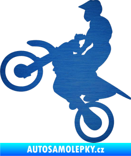 Samolepka Motorka 024 levá motokros škrábaný kov modrý