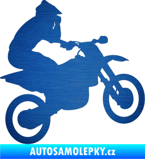 Samolepka Motorka 027 pravá motokros škrábaný kov modrý