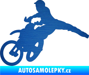 Samolepka Motorka 030 levá motokros škrábaný kov modrý