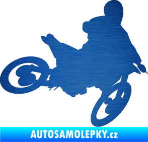 Samolepka Motorka 034 pravá motokros škrábaný kov modrý