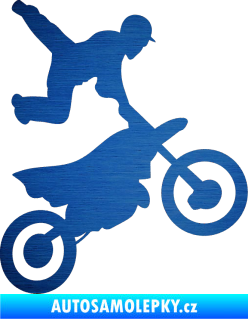 Samolepka Motorka 036 pravá motokros freestyle škrábaný kov modrý