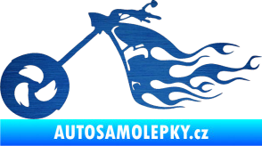 Samolepka Motorka 042 levá plameny škrábaný kov modrý
