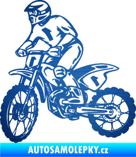 Samolepka Motorka 043 levá motokros škrábaný kov modrý