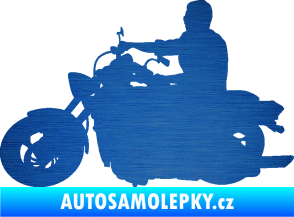 Samolepka Motorka 049 levá škrábaný kov modrý