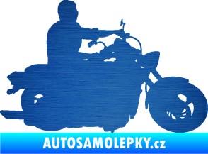 Samolepka Motorka 049 pravá škrábaný kov modrý