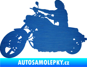 Samolepka Motorka 050 levá škrábaný kov modrý