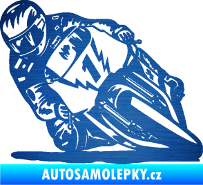 Samolepka Motorka 051 levá škrábaný kov modrý
