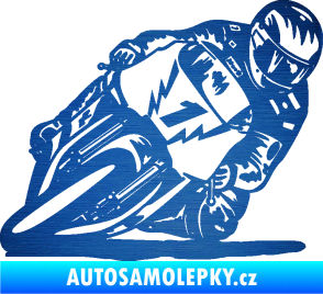 Samolepka Motorka 051 pravá škrábaný kov modrý