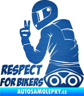 Samolepka Motorkář 003 levá respect for bikers nápis škrábaný kov modrý