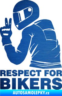 Samolepka Motorkář 004 respect for bikers nápis škrábaný kov modrý