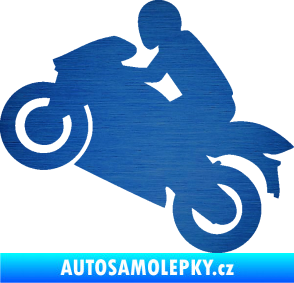 Samolepka Motorkář 007 levá škrábaný kov modrý