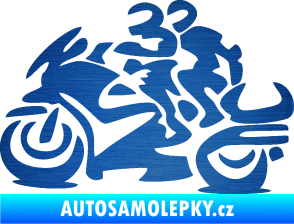 Samolepka Motorkář 009 levá se spolujezdcem škrábaný kov modrý