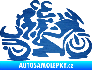 Samolepka Motorkář 009 pravá se spolujezdcem škrábaný kov modrý